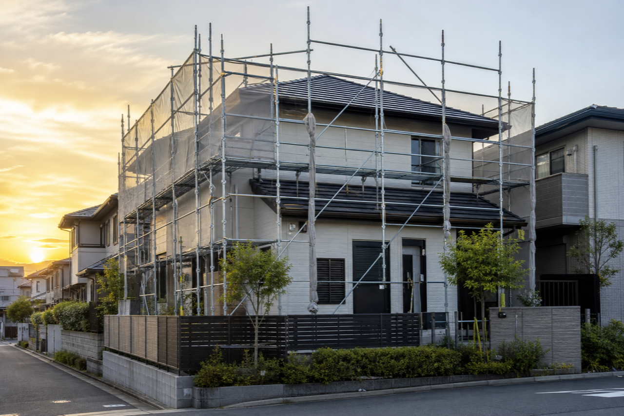 足場と屋根工事のイメージ